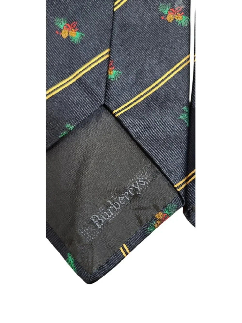 Burberry London 100% Silk Navy Striped Pinecone Motif Men’s Tie Made Italy